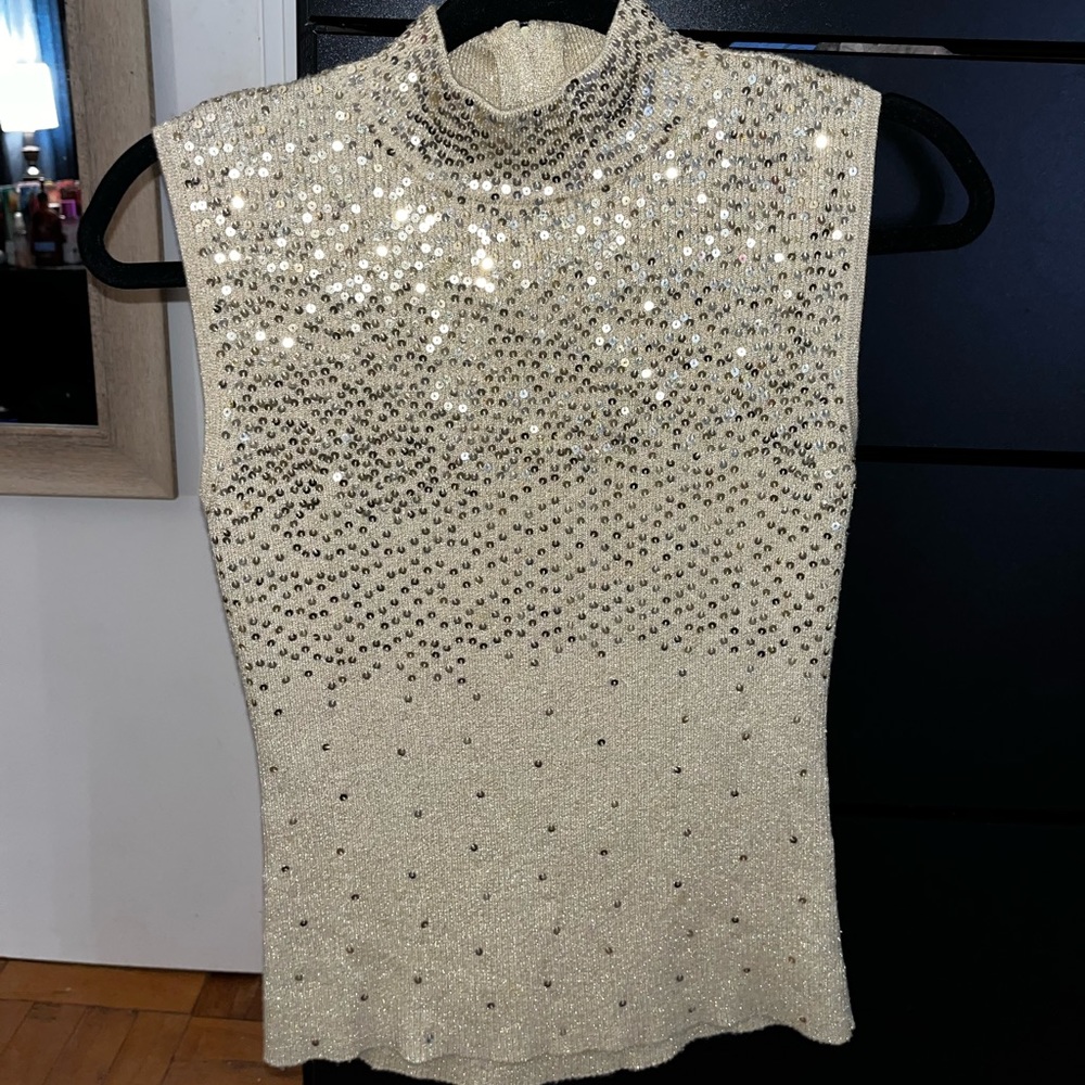 Gold Sparkle sleeveless Turtleneck